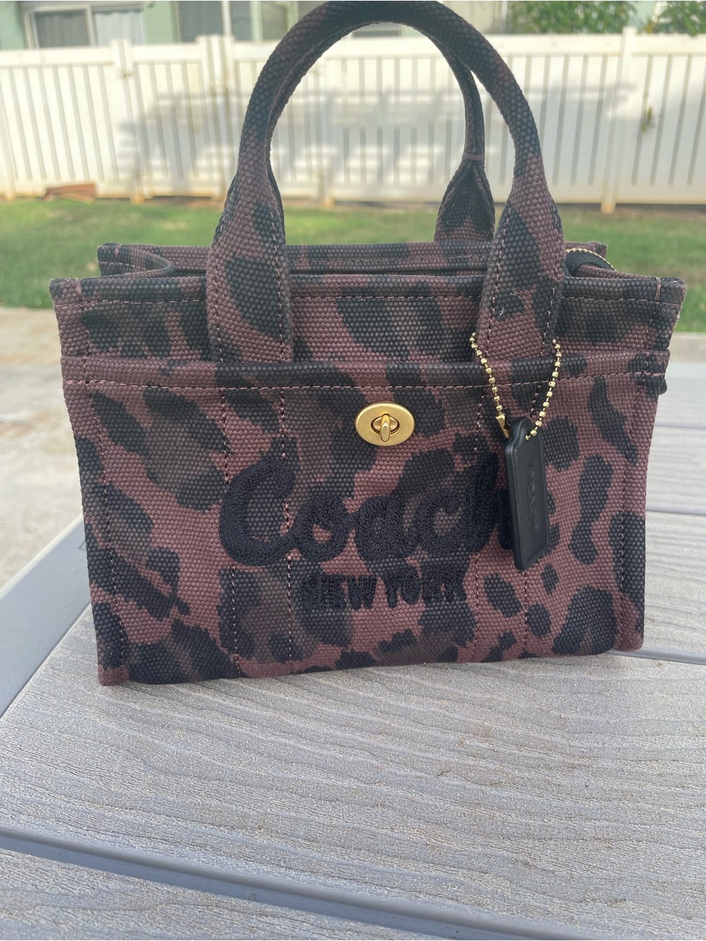 Coach Mini Tote with Leopard Print in Brown and Black - Picture 2 of 9